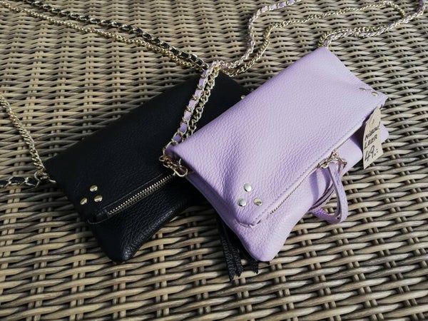 Leren Crossbodytas met Twee Afwisselbare Hengsels Lila & Zwart