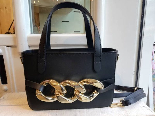 Leren Handtas Zwart met Gouden Schakels