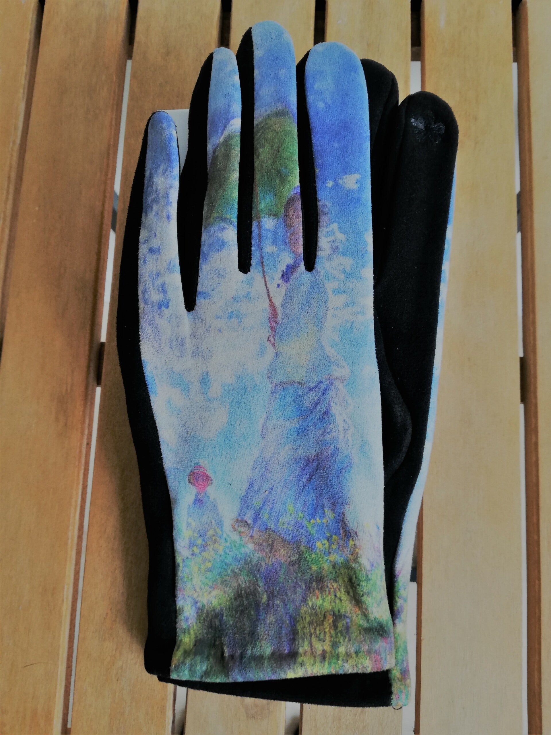 Handschoenen Gevoerd Kunstenaar Monet " Vrouw met parasol " met Tip Toets Vinger