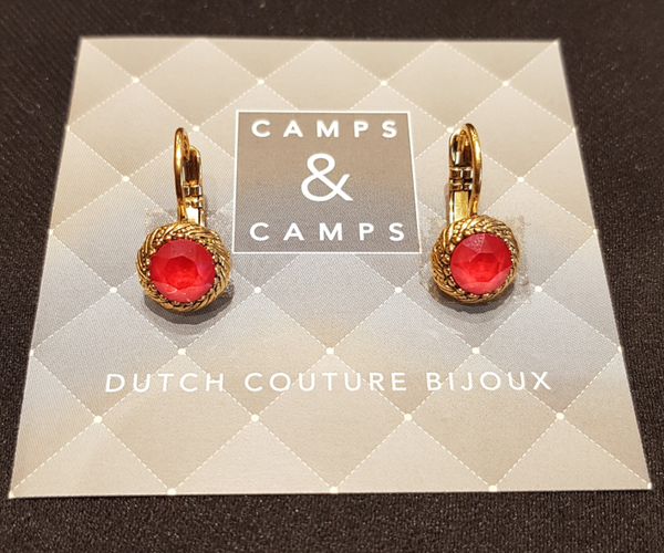 Camps & Camps Oorbellen gold plated dormeuse rond rood