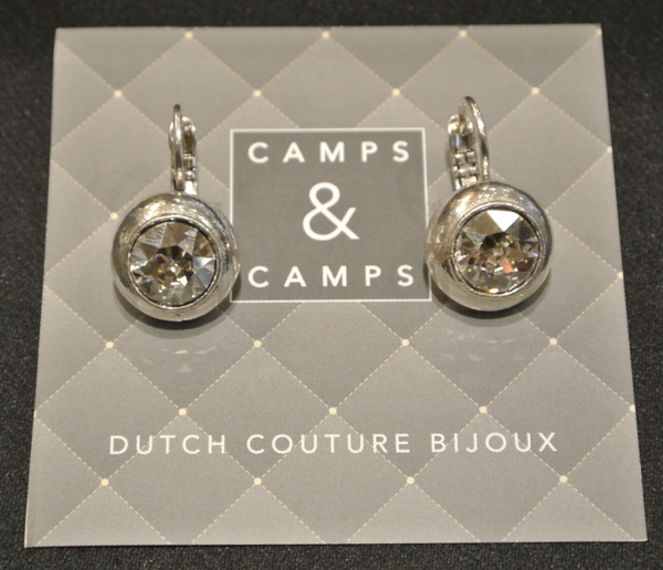 Camps & Camps Oorbellen silver plated dormeuse rond wit kristal