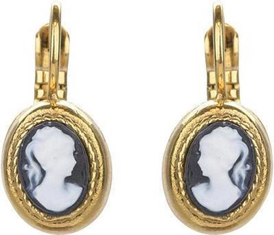 Camps & Camps Oorbellen gold plated dormeuse ovaal zwart camee