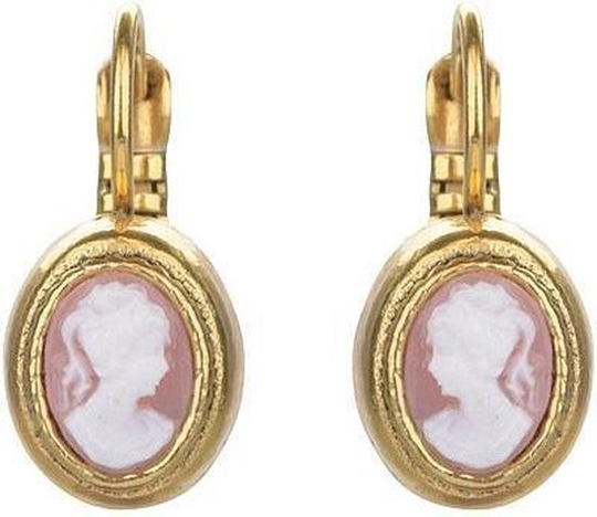 Camps & Camps Oorbellen gold plated dormeuse ovaal roze camee