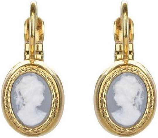 Camps & Camps Oorbellen gold plated dormeuse ovaal blauw camee
