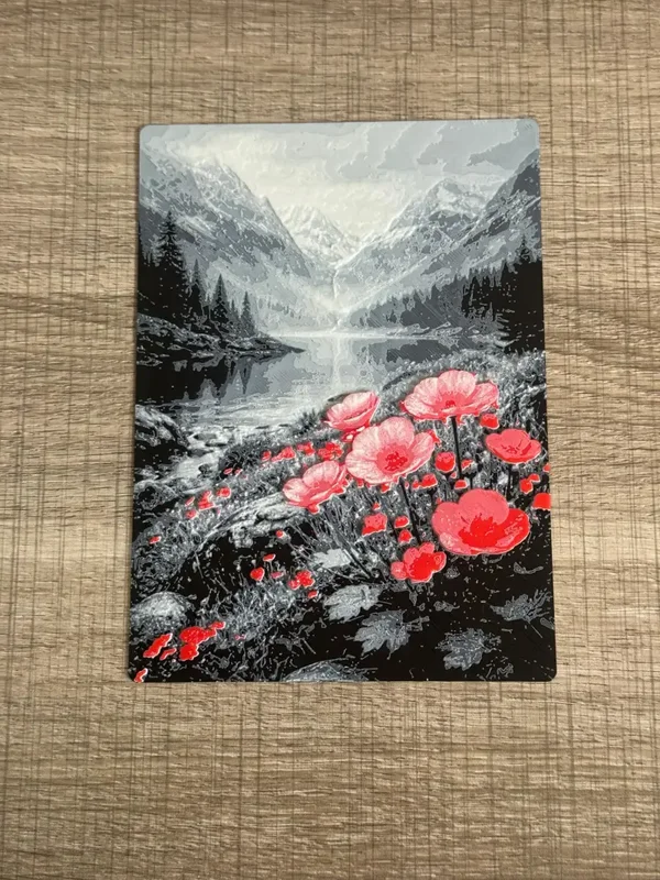 Tableau Paysage Montagne et Coquelicots 3D