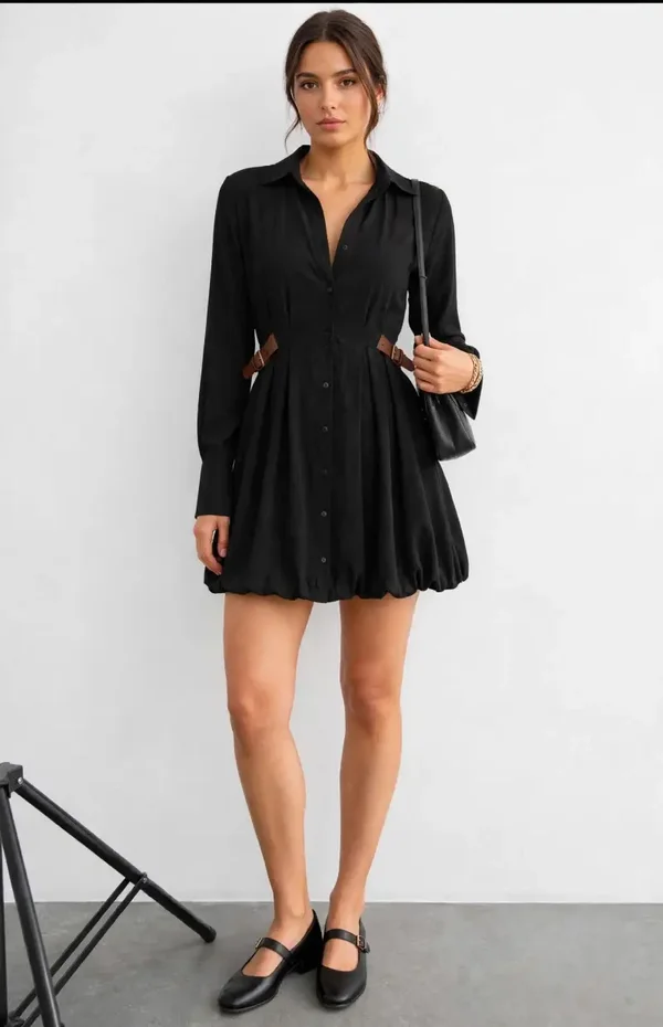 Damen Mini Kleid mit Ballonrock – 100 % Baumwolle, Sommerkleid mit Volumen-Schnitt