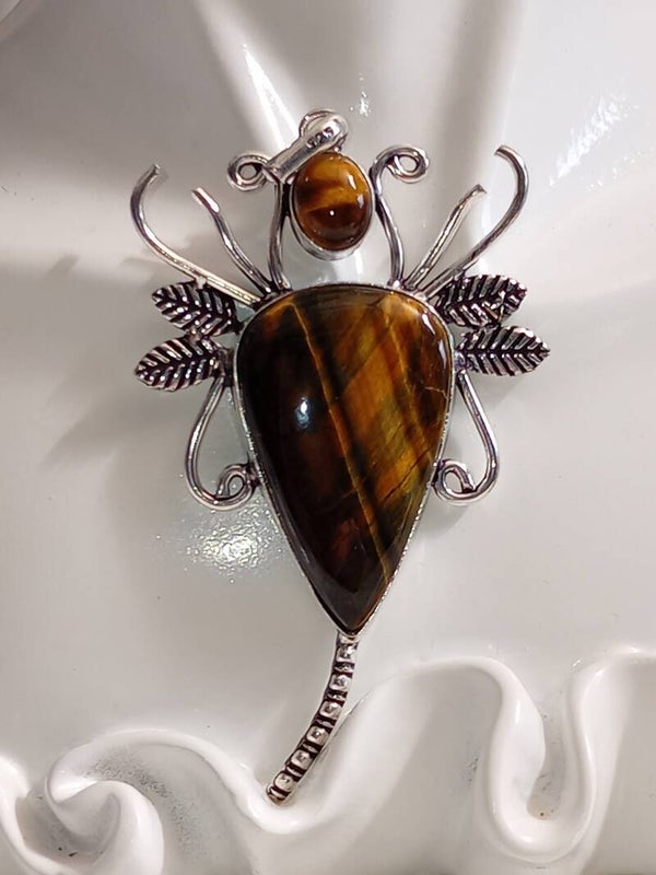 Pendentif Argent Sterling et pierre Œil de tigre serti