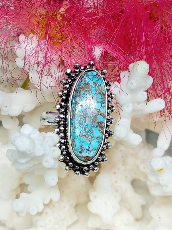 Bague texturée en argent sterling Silver 925 et pierre Turquoise sertie