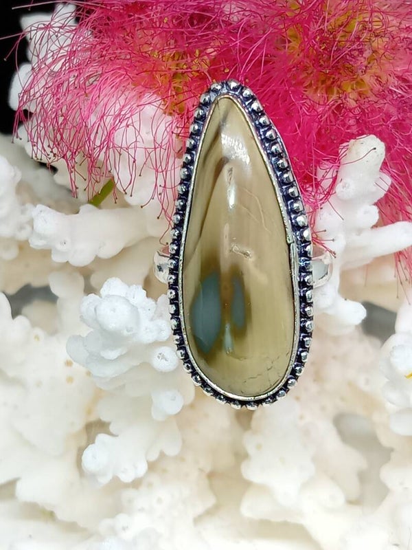Bague texturée en argent sterling Silver 925 et Sublime Jaspe Impérial naturel