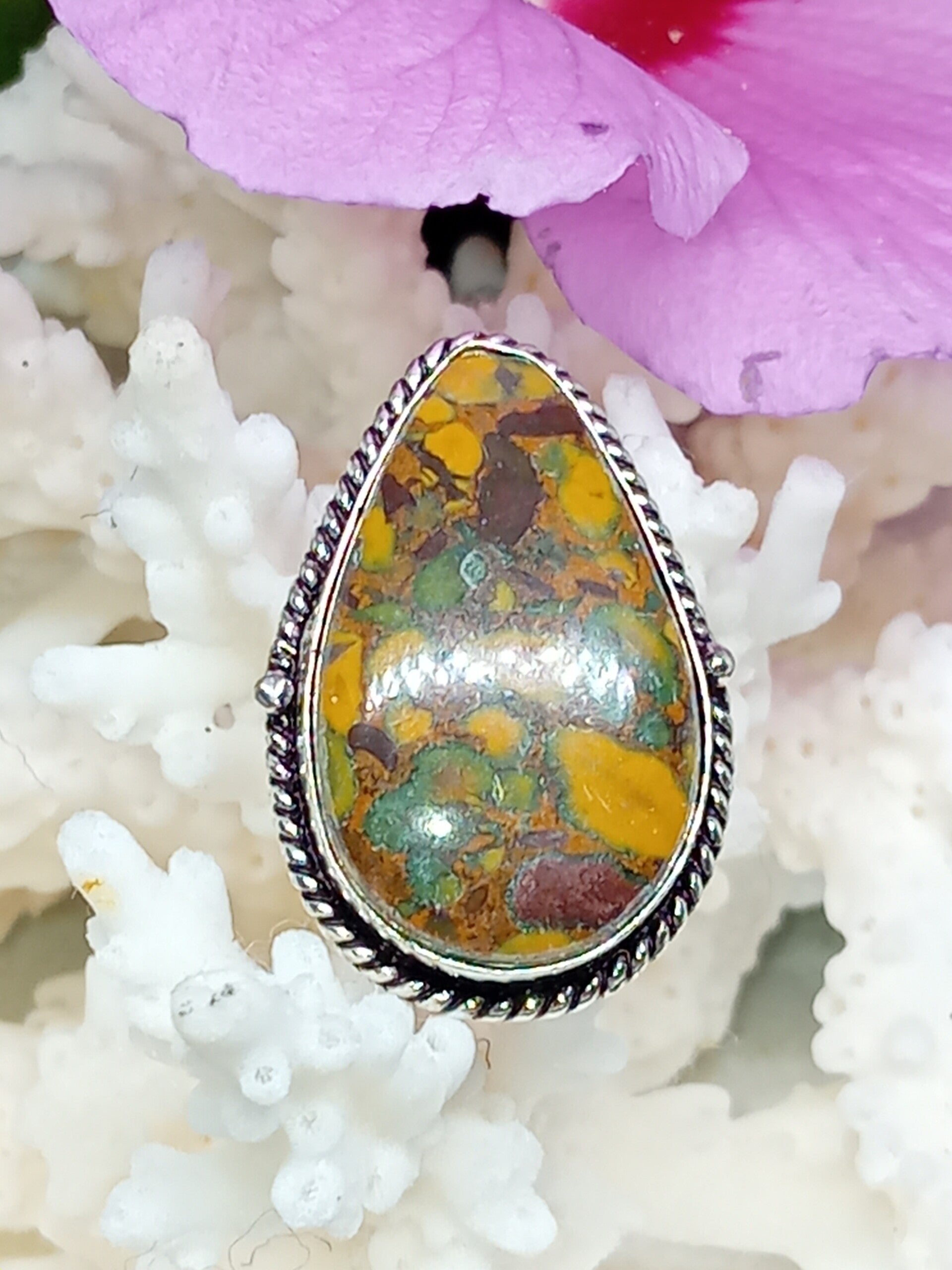 Bague en argent sterling Silver 925 et pierre Jaspe fruit