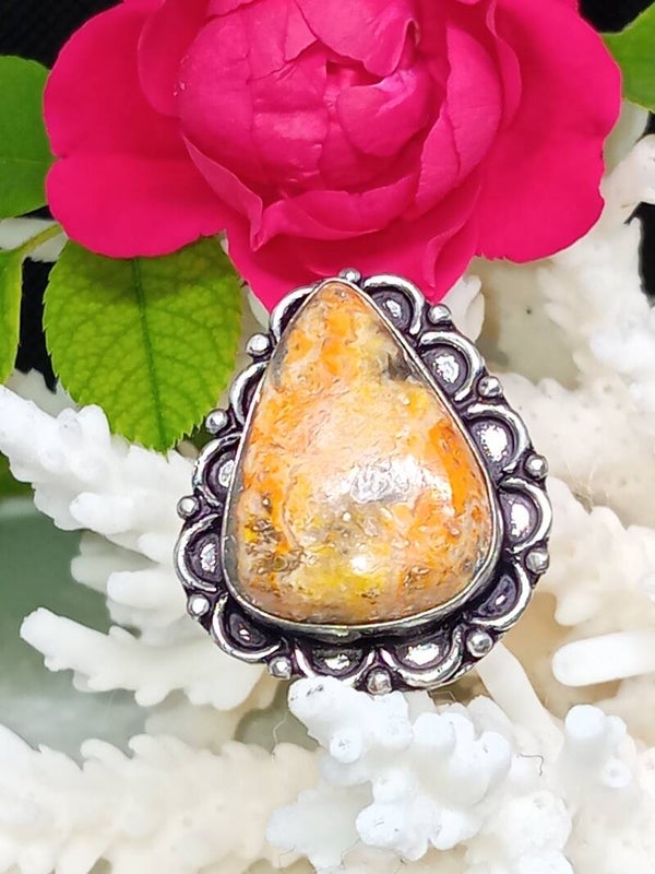 Bague texturée en argent sterling Silver 925 et pierre Jaspe Bumble Bee serti