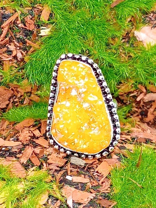 Bague texturée en argent sterling Silver 925 et pierre Druzy Titanium orange