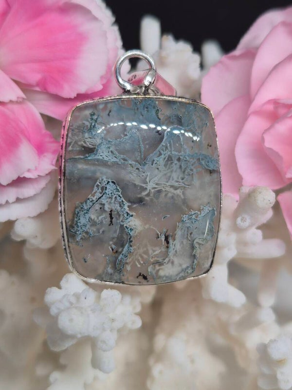 Pendentif et sa sublime Agate Mousse naturelle - Argent sterling 925