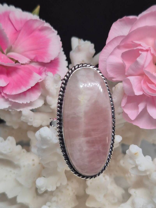 Bague Kunzite rose naturelle sertie - Argent Sterling 925 - Taille 65