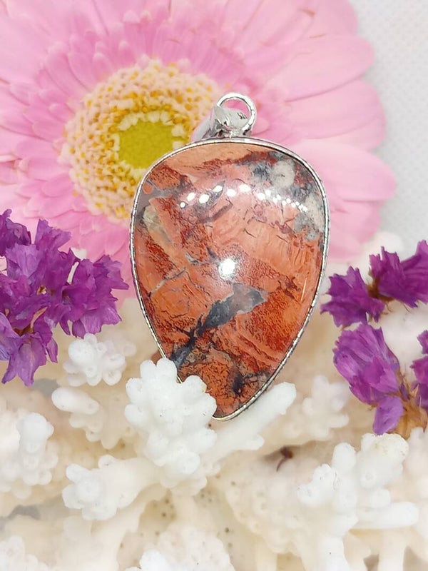 Pendentif en Jaspe rouge naturel serti - argent sterling 925