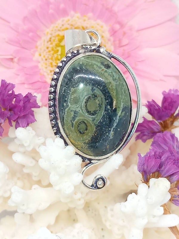 Pendentif Jaspe Kambaba serti naturel  - Argent Sterling 925
