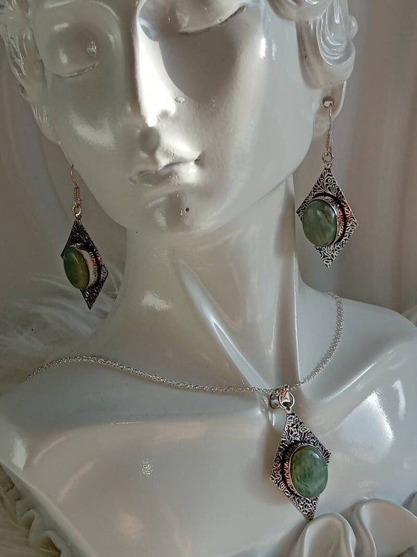 Parure Aquamarine naturelle sertie - Argent Sterling 925