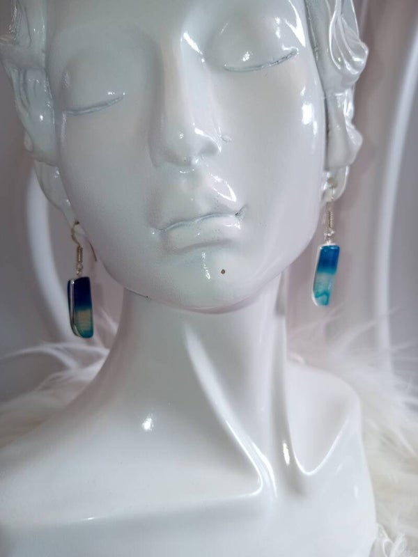 Boucles d’oreilles pendantes Agate bleue du Botswana Argent Sterling 925