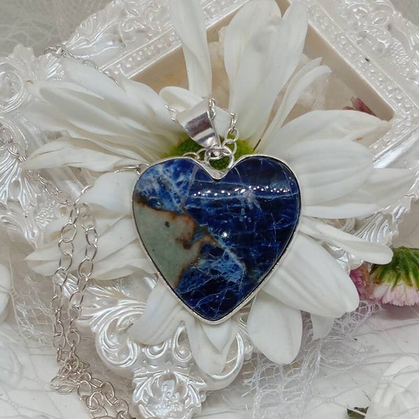 Sublime pendentif cœur Sodalite argent sterling 925