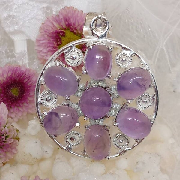 Sublime pendentif Améthyste naturelle sertie en argent sterling 925