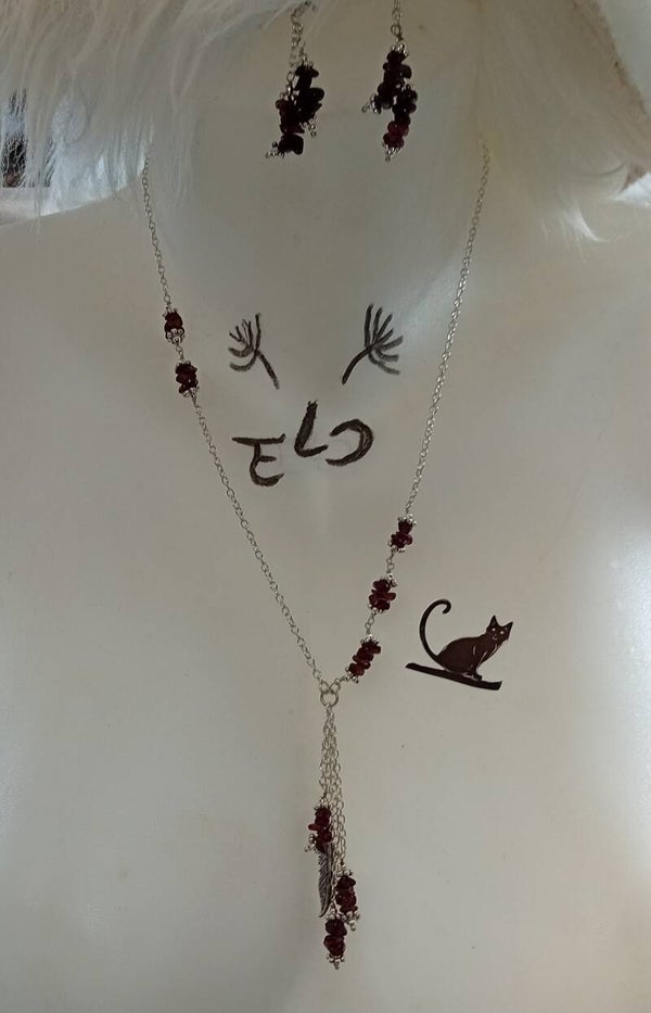 Parure Hessonite naturelle en perles argent sterling 925