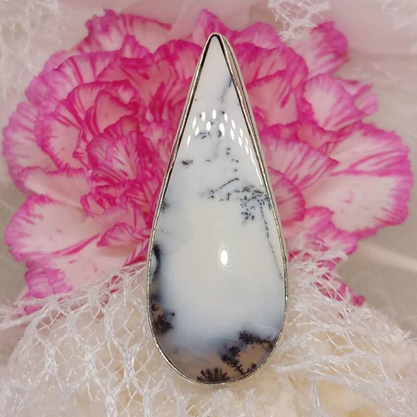 Bague Dendritique opale naturelle sertie - Argent Sterling 925 - Taille 53