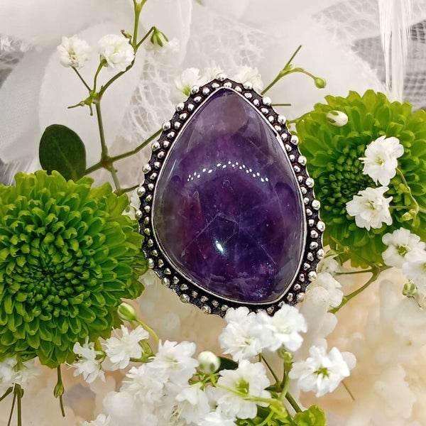 Bague Améthyste sertie naturelle - Argent Sterling 925 - Taille 56