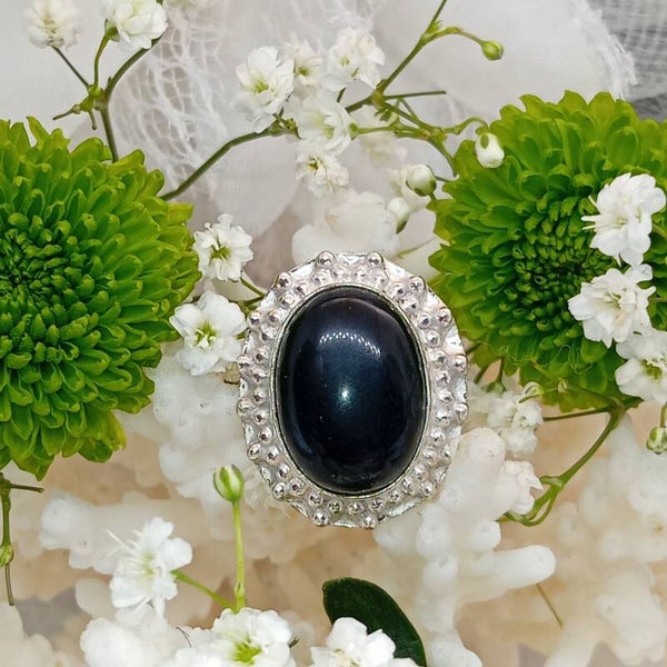 Bague Onyx noir serti naturel - Argent Sterling 925 - Taille 53