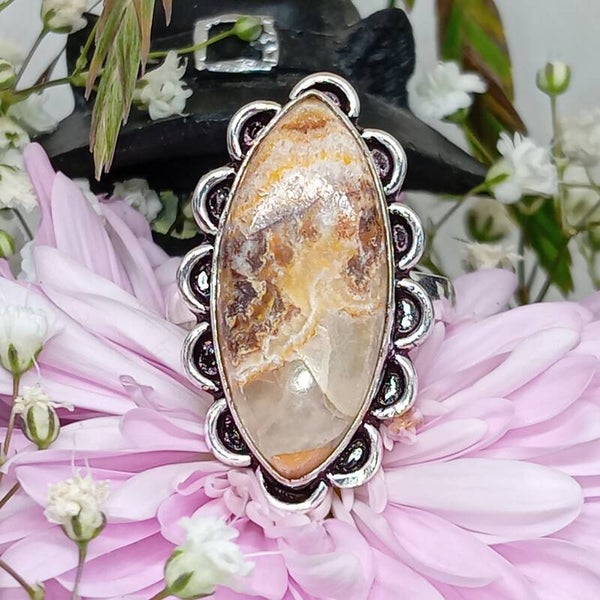 Bague texturée Agate  - Argent Sterling  - Taille 65