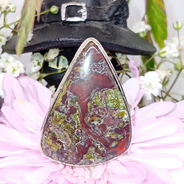 Bague Jaspe Dragon de Sang naturel serti - argent sterling - taille 64