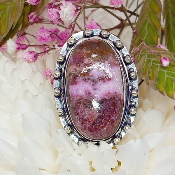 Bague Cobalt Calcite serti naturel  - Argent Sterling 925 - Taille 53