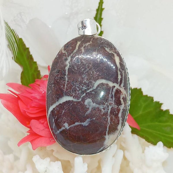 Pendentif Jaspe Coconut naturel serti - Argent sterling 925