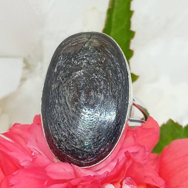 Bague Hyperstène aux reflets nacrés - Argent Sterling 925 - Taille 62