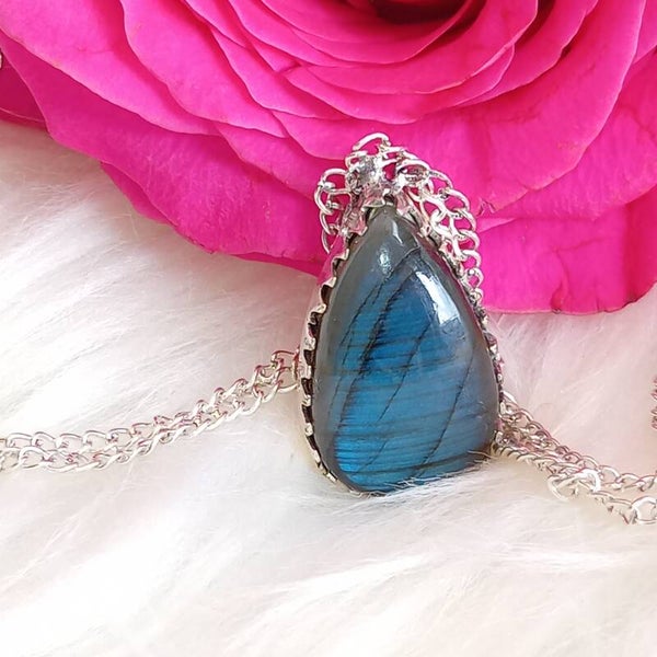 Collier Labradorite sertie naturelle aux milles reflets - Multirang - Argent Sterling 925