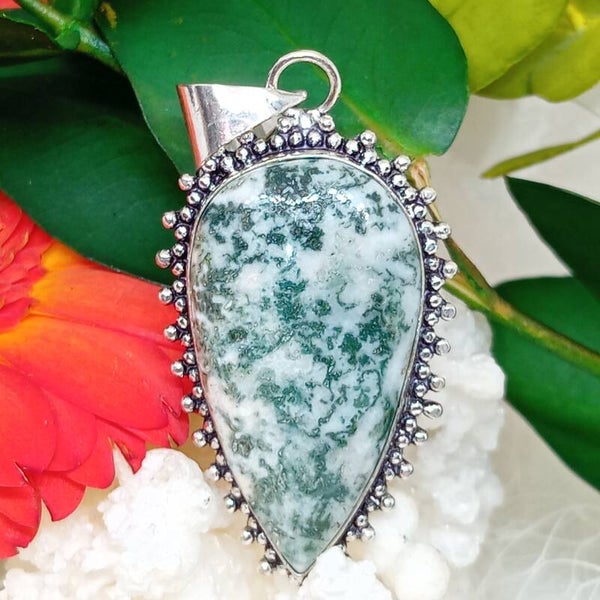 Pendentif 3 agates naturelles serties - Argent Sterling 925
