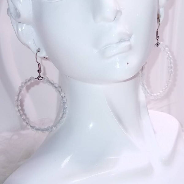 Boucles d'oreilles perles transparentes en Acier Inoxydable Hypoallergenique