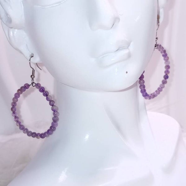 Boucles d'oreilles perles violettes en Acier Inoxydable Hypoallergenique