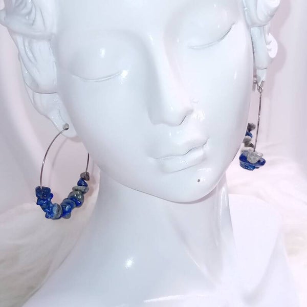 Boucles d'Oreilles créoles en Sodalite naturelle