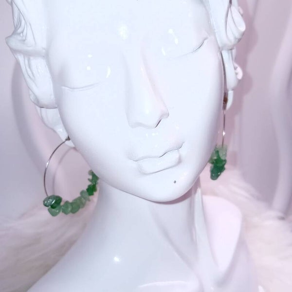 Boucles d'Oreilles créoles en Aventurine verte naturelle