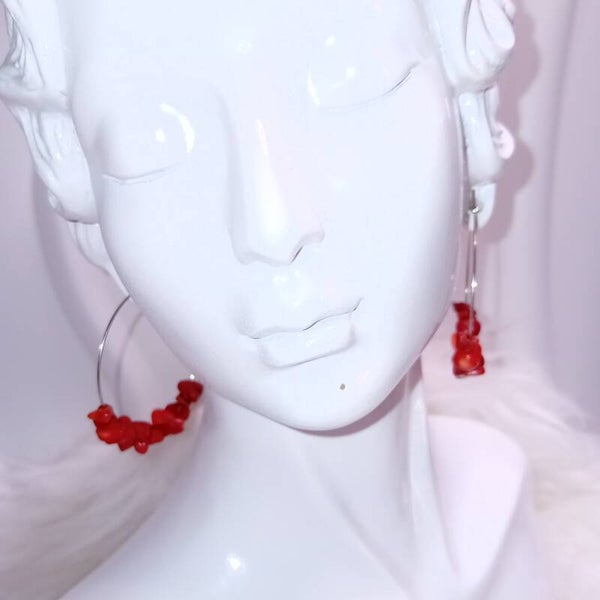 Boucles d'Oreilles créoles en Jaspe Rouge naturel