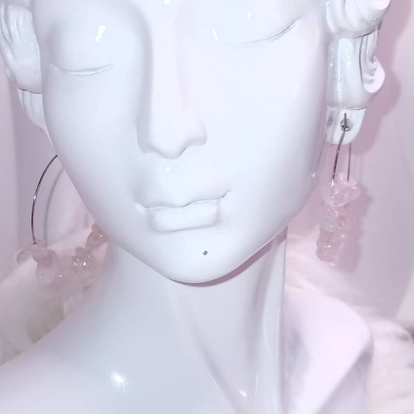 Boucles d'Oreilles créoles Quartz Rose naturel