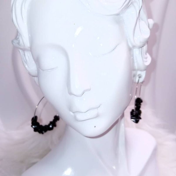 Boucles d'Oreilles créoles en Onyx Noir naturel