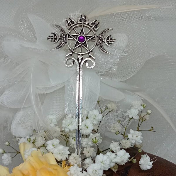 Coupe-papier Triple Lune & Pentacle Cabochon Violet