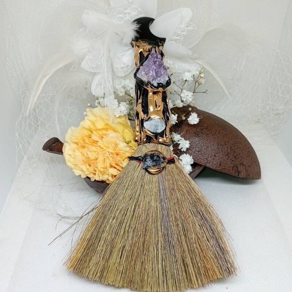 Balai Magique & Gemmes naturels Lune Obsidienne Noire