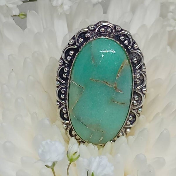 Bague Chrysoprase naturelle sertie Argent Sterling 925 Taille 61