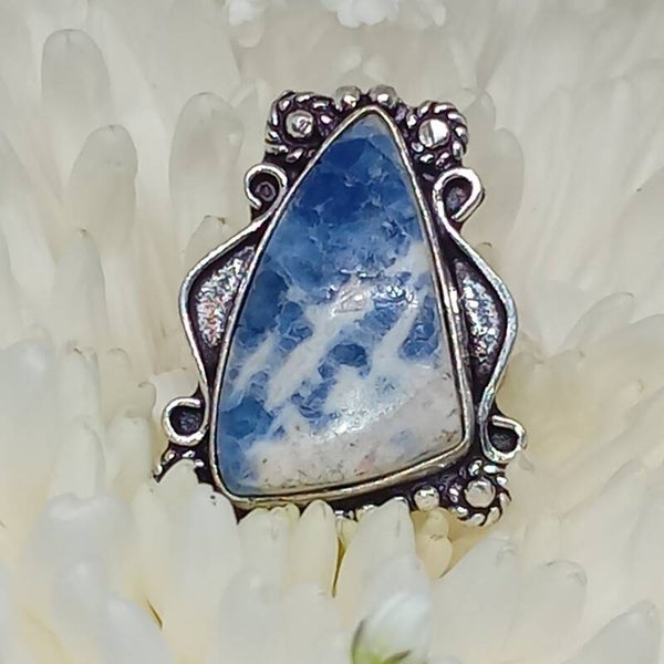 Bague Sodalite naturelle sertie - Argent Sterling 925 - Taille 63