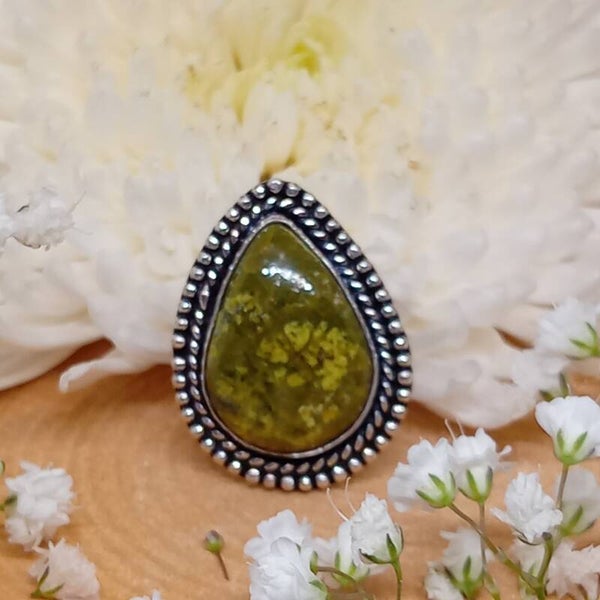 Bague Opale verte Australienne naturelle sertie - Taille 53