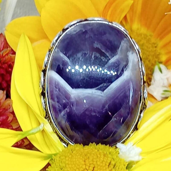 Bague ajustable Améthyste Chevron naturelle sertie Argent Sterling 925
