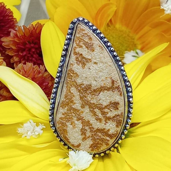 Bague texturée Psilomélane naturelle sertie en larme Argent Sterling 925