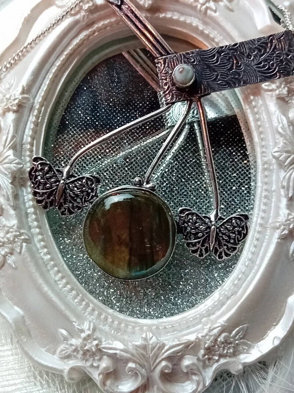 Collier Labradorite et Larimar naturelles - Papillons - Argent Sterling 925